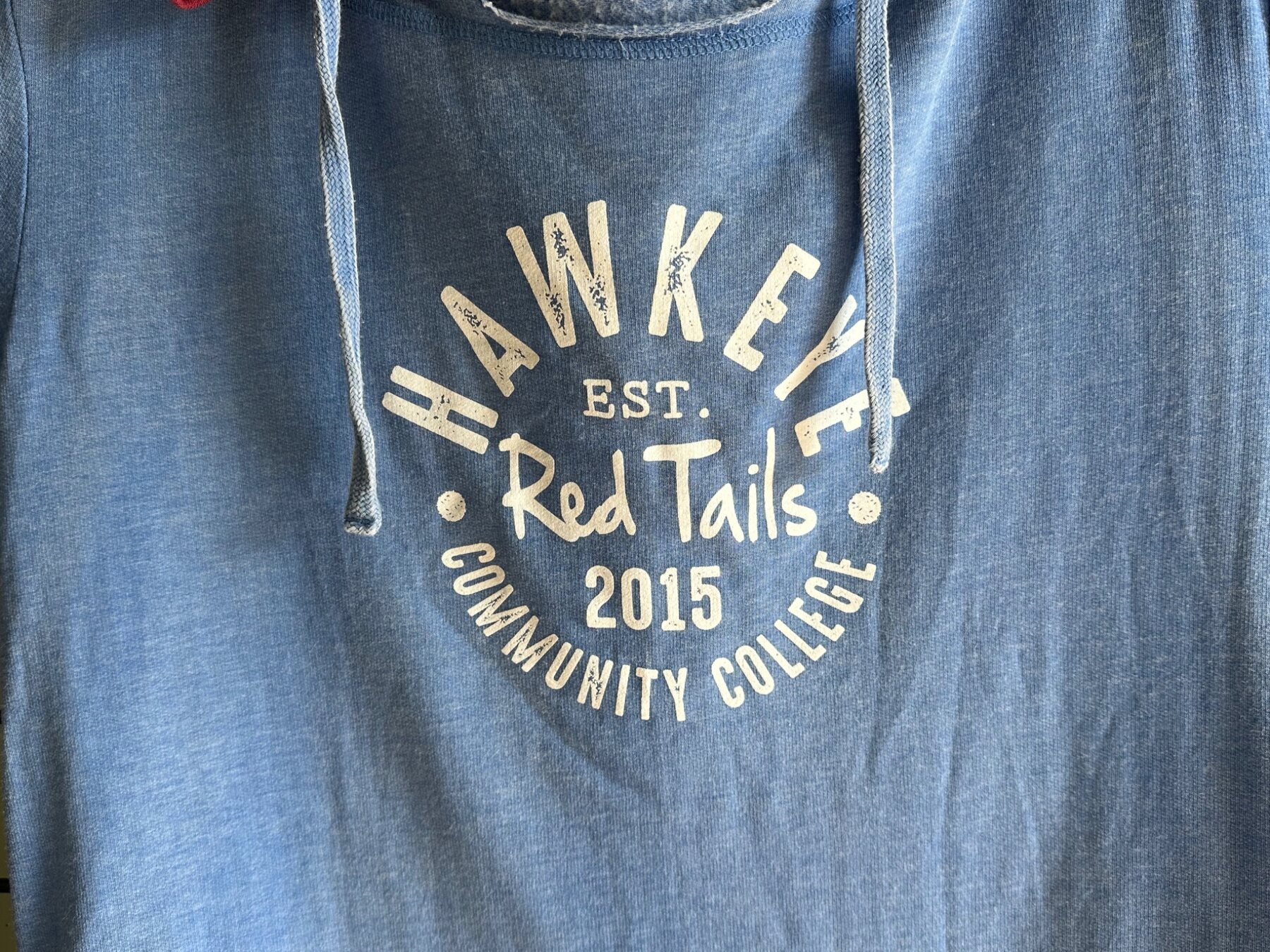 Hawkeye Red Tails community college screen print detail