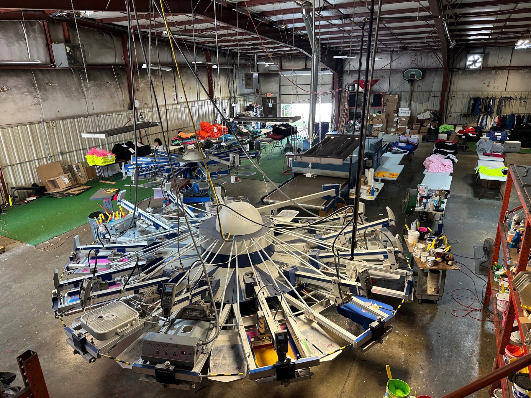 Overhead view of the NAS screen printing and fulfillment floor