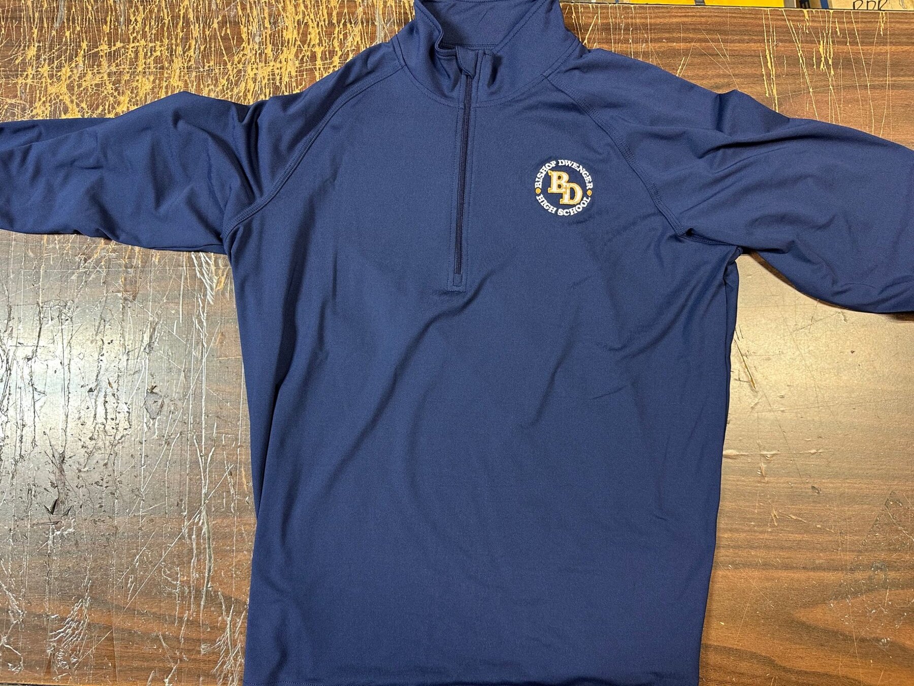 Bishop Dwenger navy quarter-zip with embroidered crest