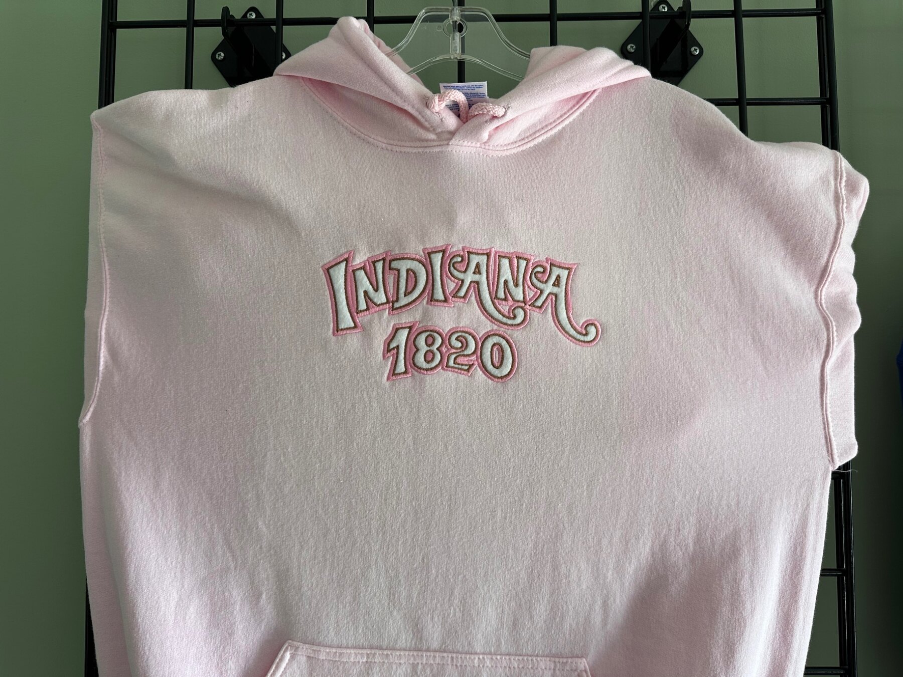 Close view of Indiana 1820 embroidered lettering