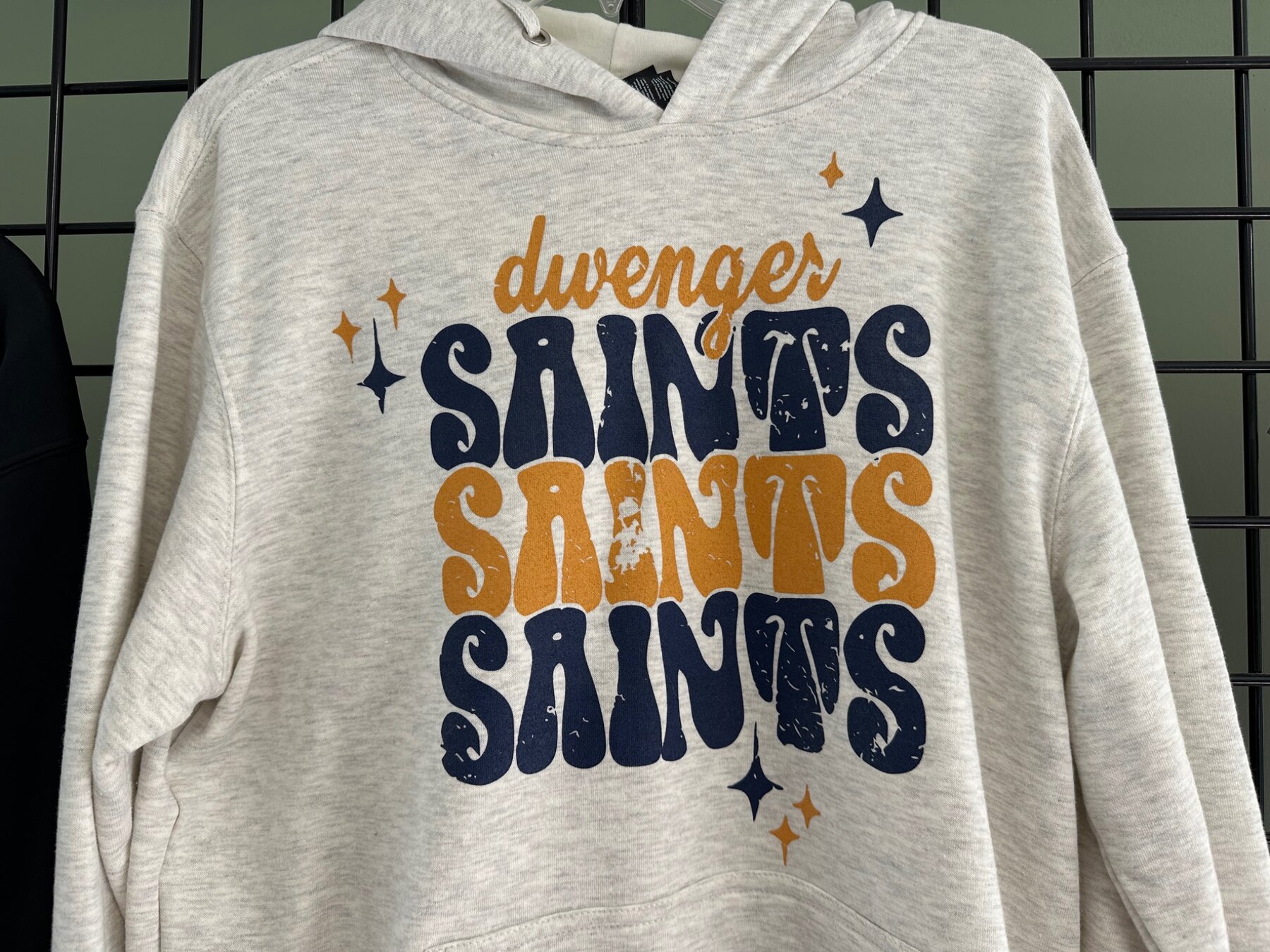 Close view of Dwenger Saints screen printing