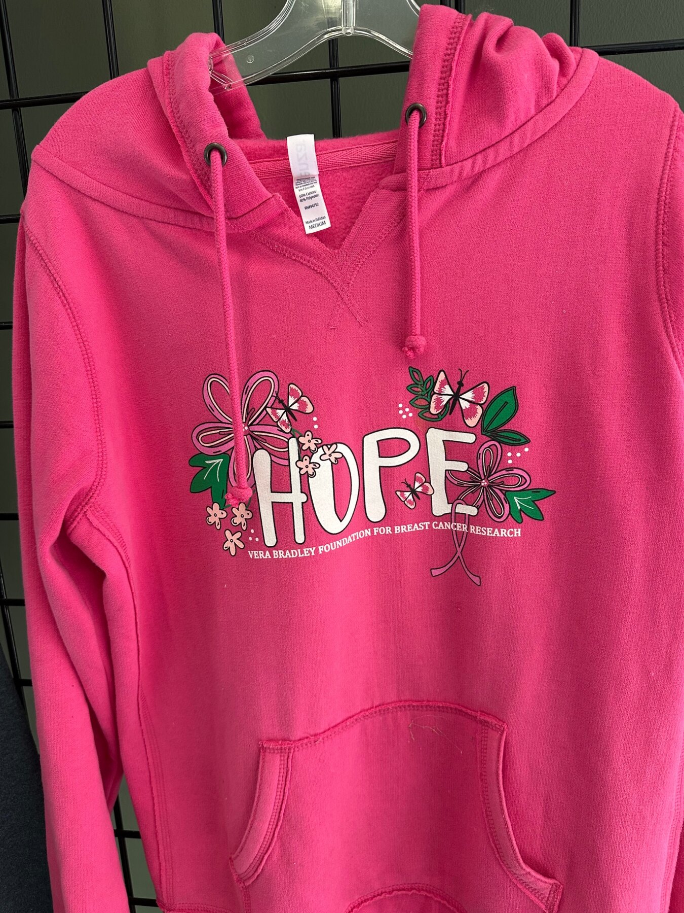 Pink Hope campaign hoodie with floral screen printing
