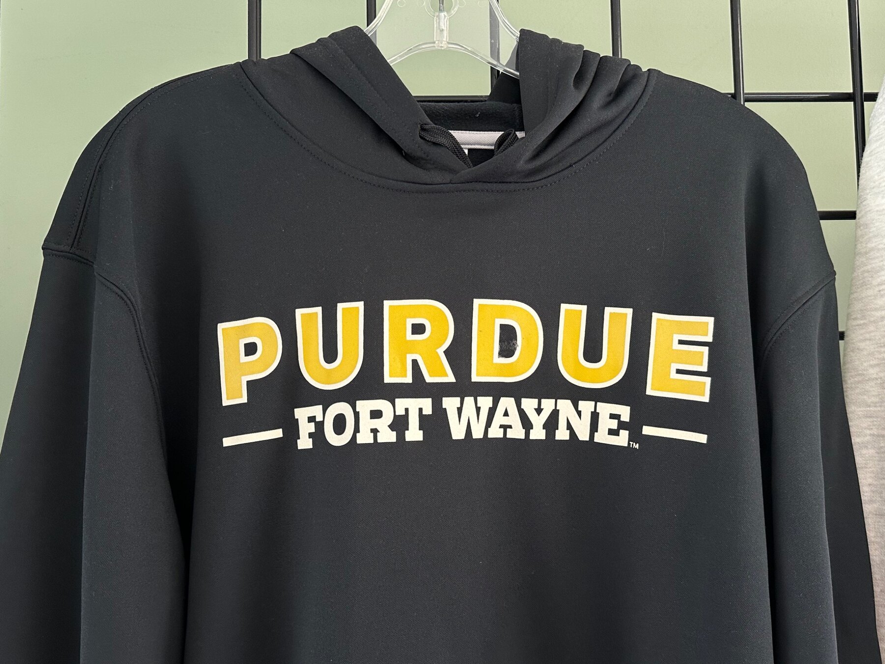 Close view of Purdue Fort Wayne printed hoodie