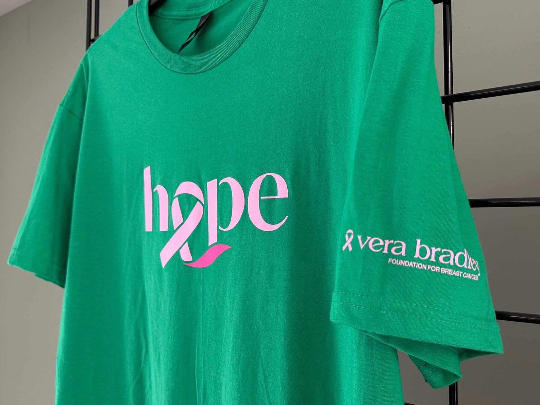 Green Hope fundraising shirt with front and sleeve screen printing