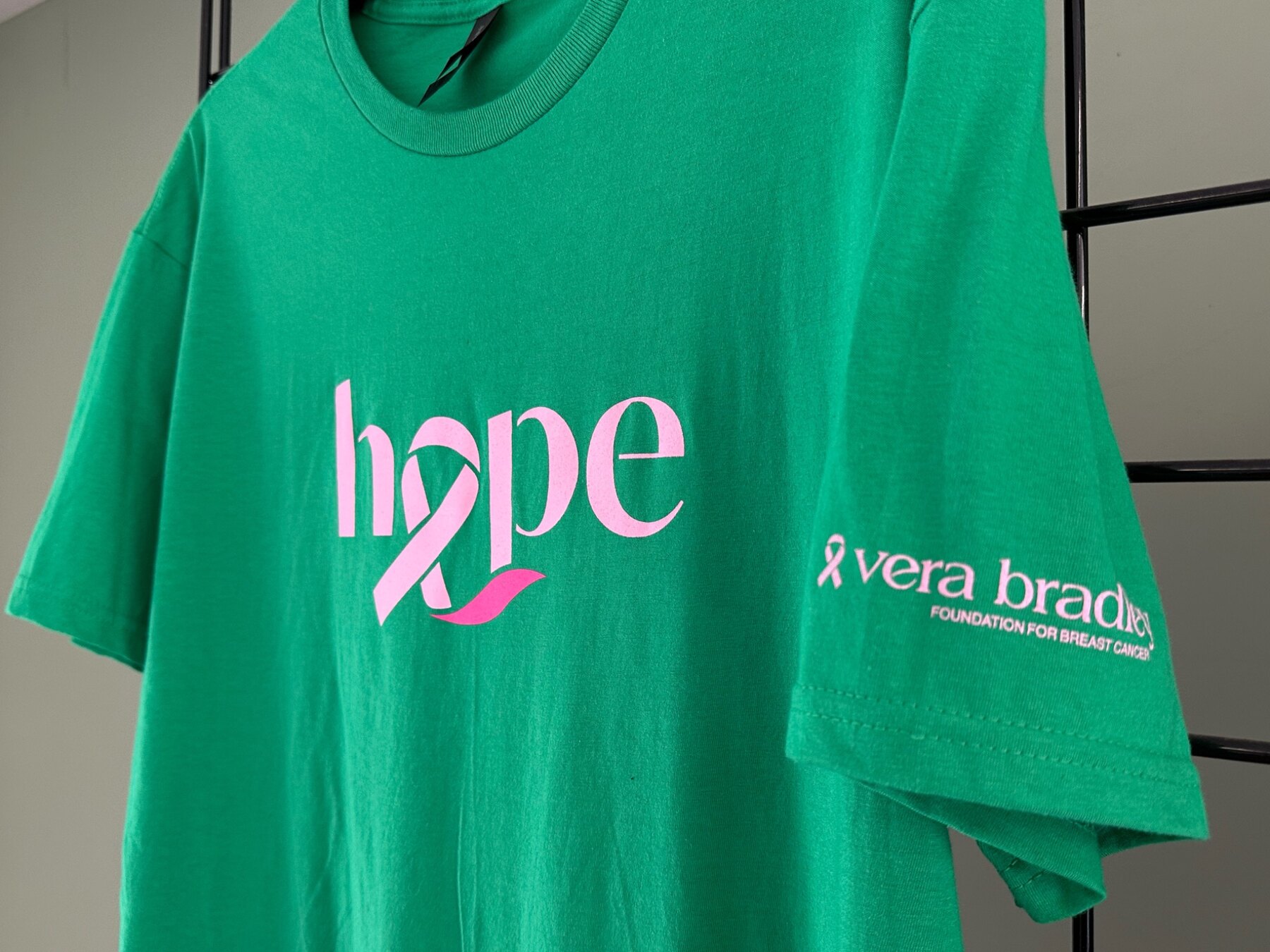 Hope fundraising screen printed shirt viewed from an angle