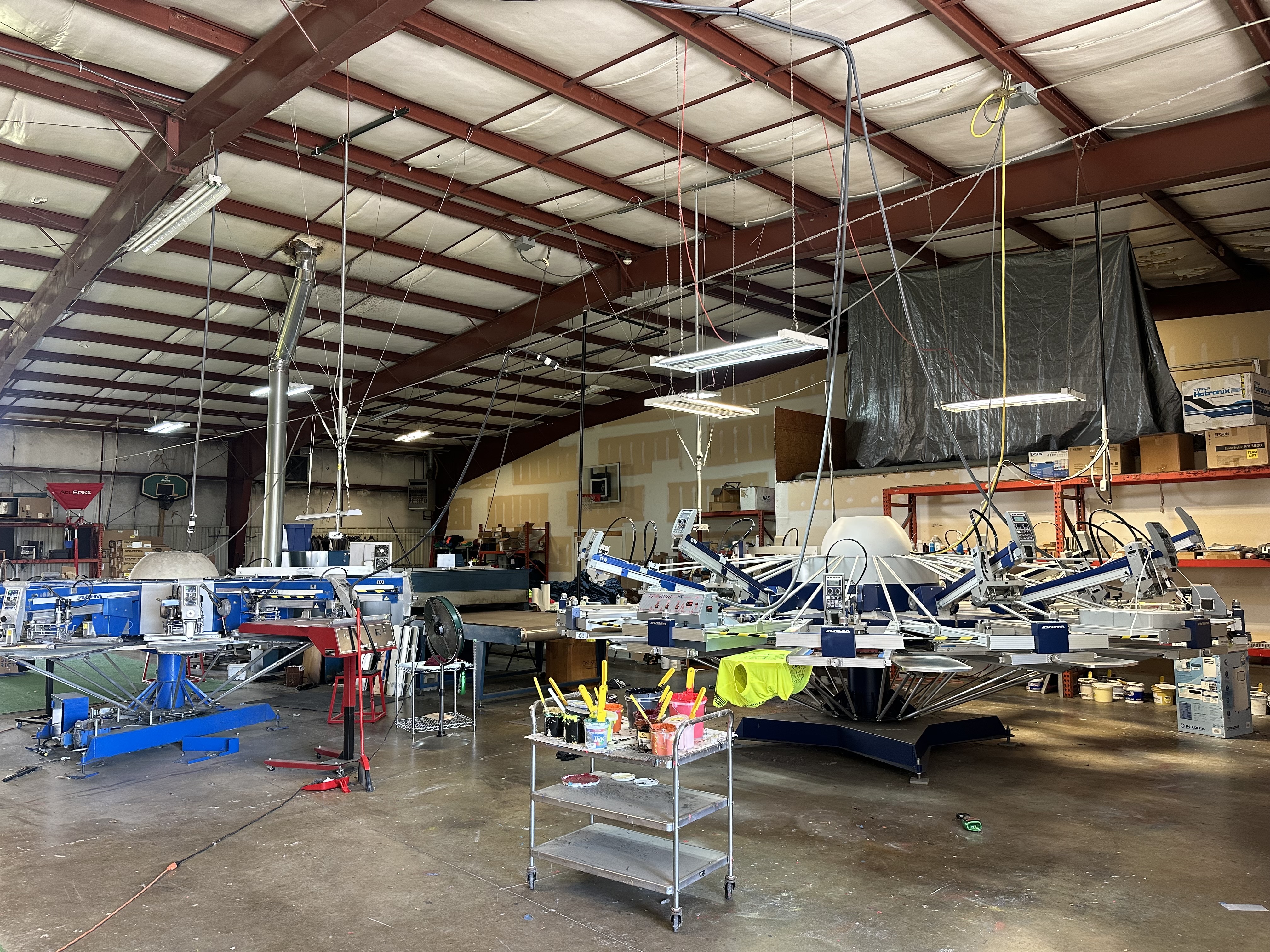 Screen printing equipment on the NAS production floor